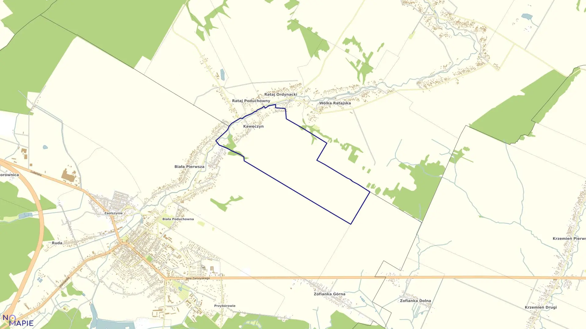 Mapa obrębu KAWĘCZYN w gminie Godziszów
