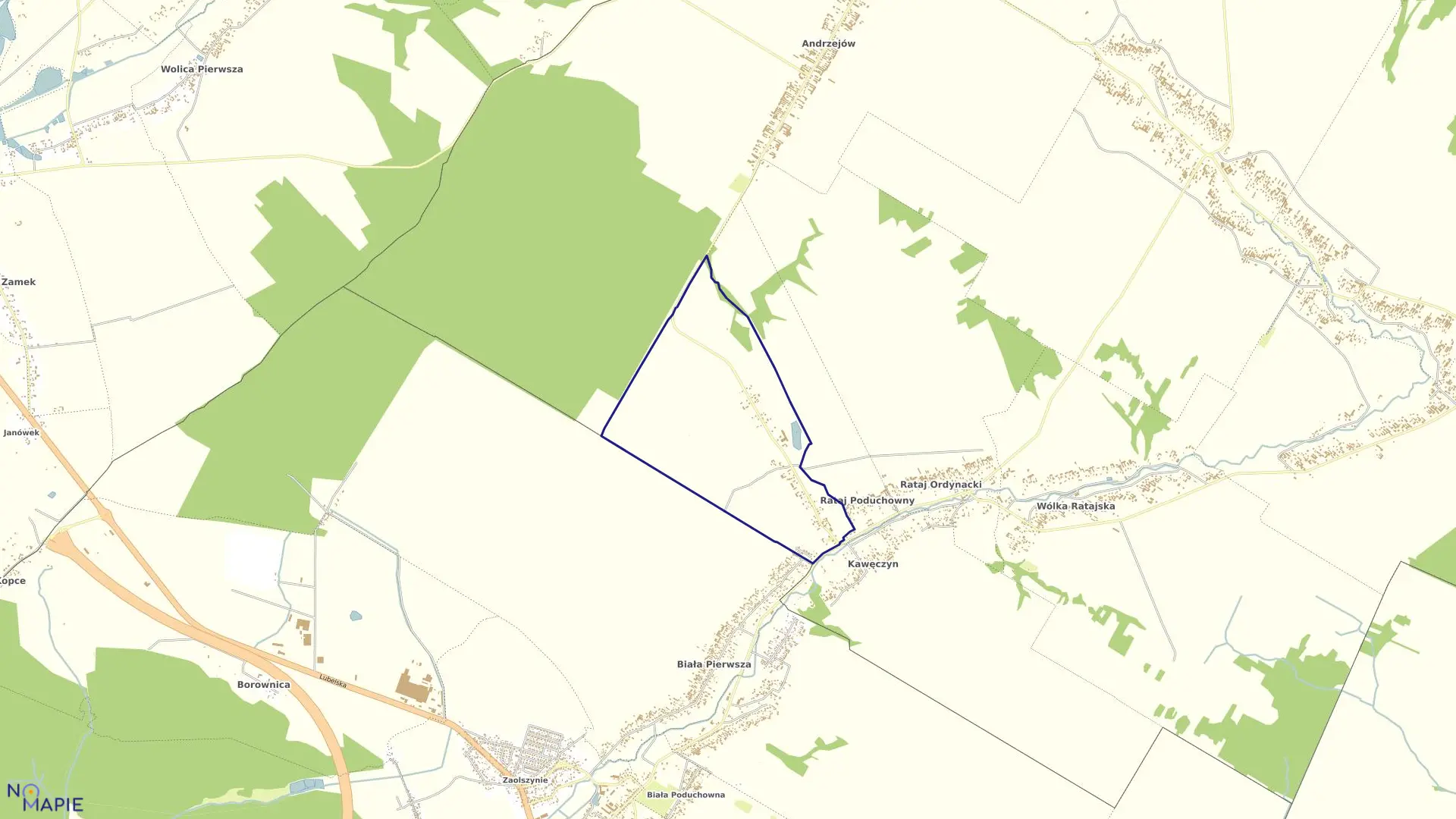 Mapa obrębu KAWĘCZYN N.O. w gminie Godziszów