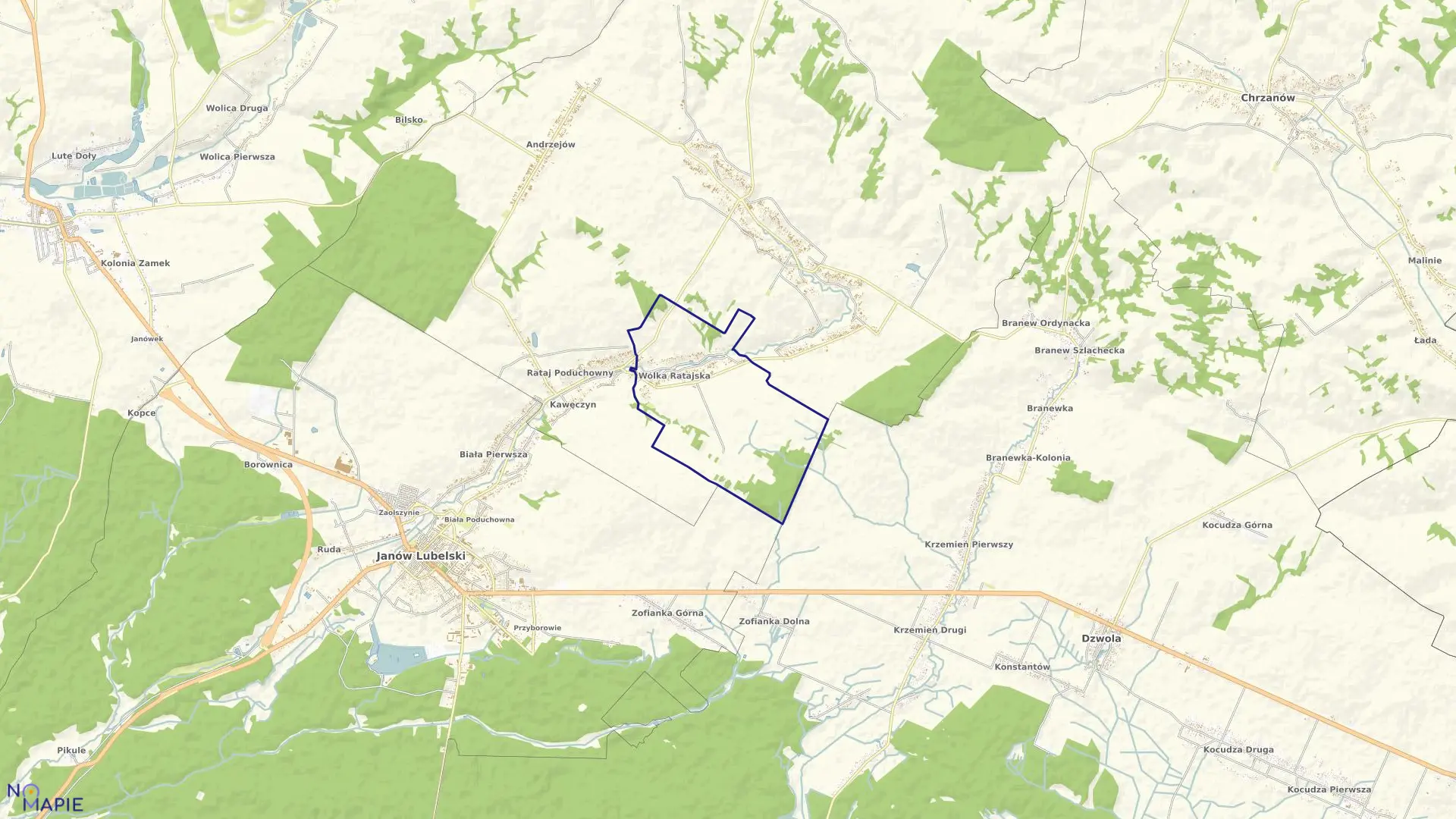 Mapa obrębu WÓLKA RATAJSKA w gminie Godziszów